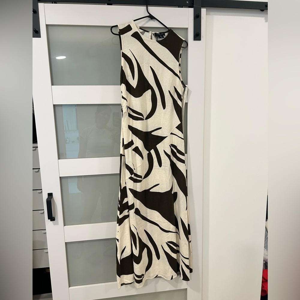 Rachel Zoe Brown and Cream Linen Maxi Dress